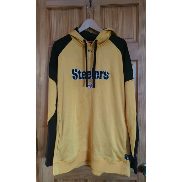 Vintage 2XL NFL Pittsburgh Steelers Yellow Black Hoodie AFC North Pockets Stains - Picture 2 of 15